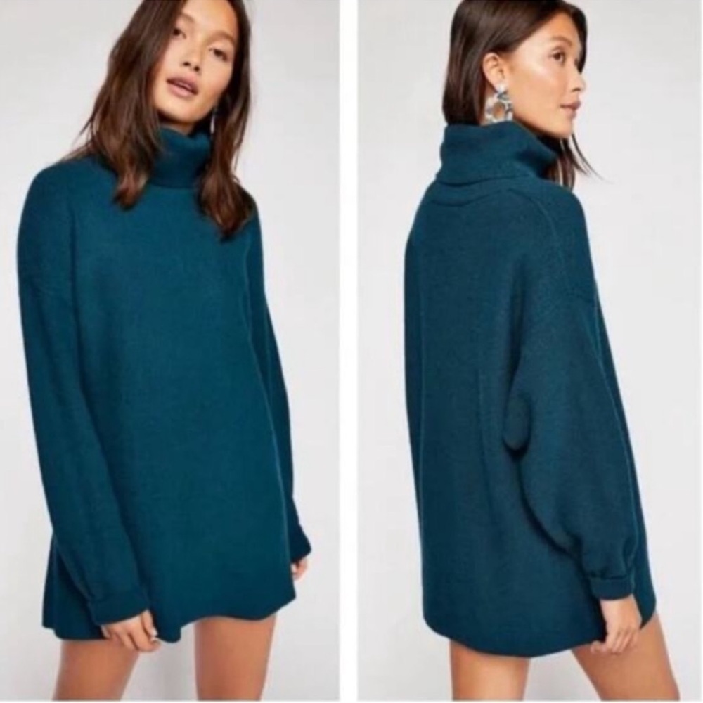 nwt FREE PEOPLE softly structured oversized tunic turtleneck sweater deep jade